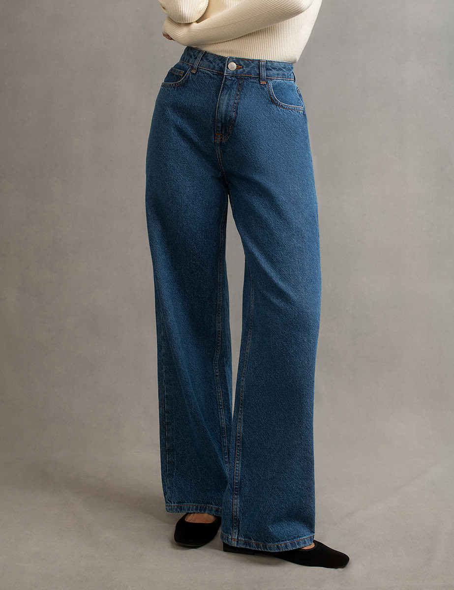 Mid Wash Blue Wide Leg Denim Jeans | Nobody's Child
