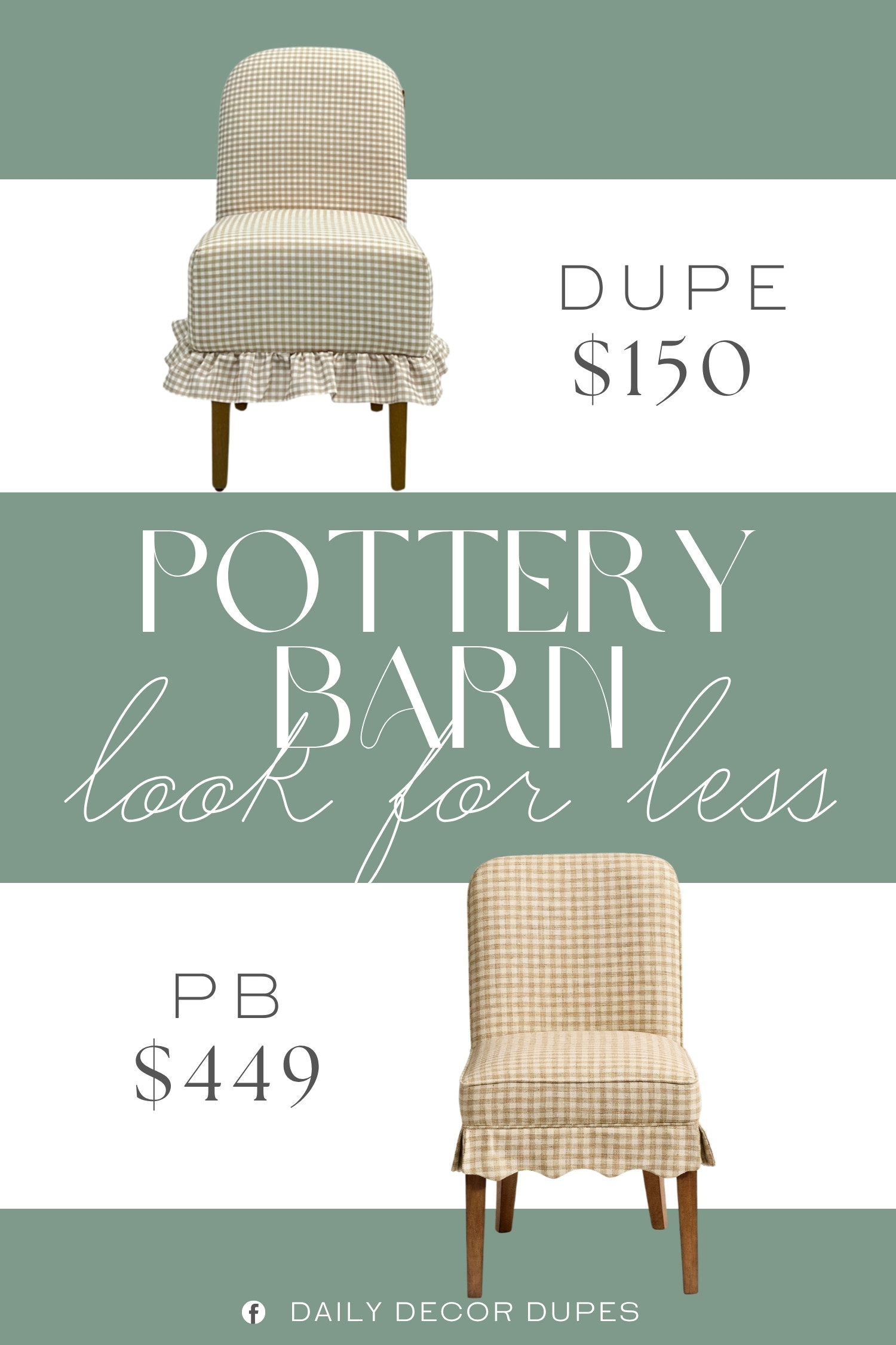 The Pottery Barn Lainey Upholstered Dining Chair features a softly curved back, checked upholstery, a playful ruffled skirt, and warm wood legs that bring a cozy cottage feel to the dining room. At around $150, compared with the $449 designer version shown, this style makes it easier to add pattern and personality without overwhelming the table. The neutral gingham palette pairs beautifully with farmhouse, cottage, traditional, and relaxed vintage-inspired interiors. 🪑✨🏡

Home more affordable option find similar look for less budget friendly affordable cheap cheaper beautiful pretty. Clearance sale coupon code discount code promo code luxury Inspo inspiration inspired by idea ideas Love like these? I share multiple every day in my FB group.
#PotteryBarnInspired #DiningChair #GinghamDiningChair #UpholsteredDiningChair #SkirtedDiningChair #RuffledChair #FarmhouseDiningRoom 

 #LTKHome