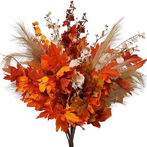 9Pcs MISSPIN Fall Decor Artificial Flowers Orchid Maple Leaves Stems Set Fall Stems Faux Reed Map... | Amazon (US)