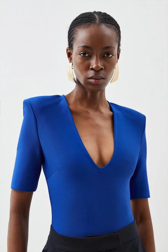 V Neck Bandage Knit Bodysuit | Karen Millen UK + IE + DE + NL