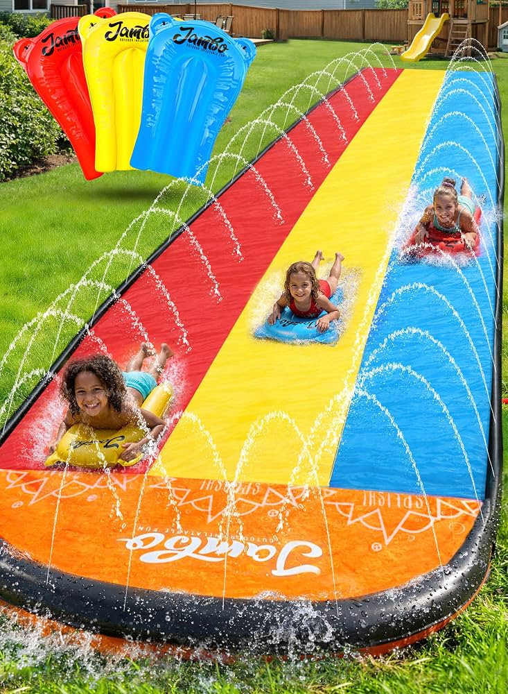 JAMBO Premium Triple Water Slide with 3 Bodyboards, 20Ft Heavy Duty Slip Splash and Slides-Advanc... | Amazon (US)
