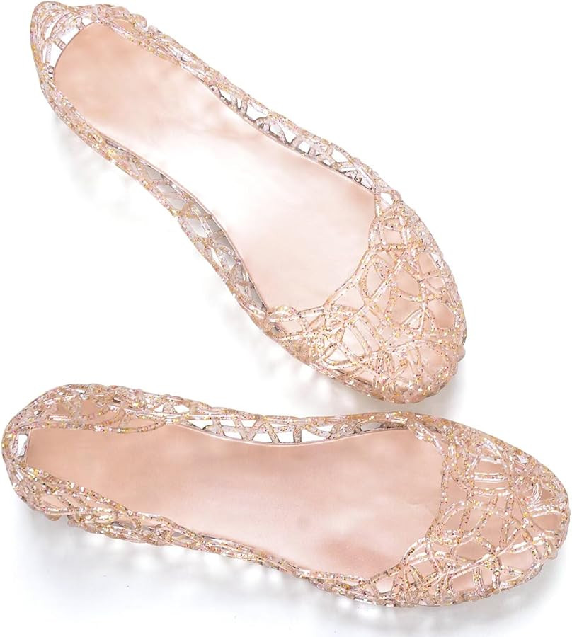 Stunner Women's Beach Jelly Shoes Slip On Crystal Summer Soft Hollow Ballet Flats | Amazon (US)