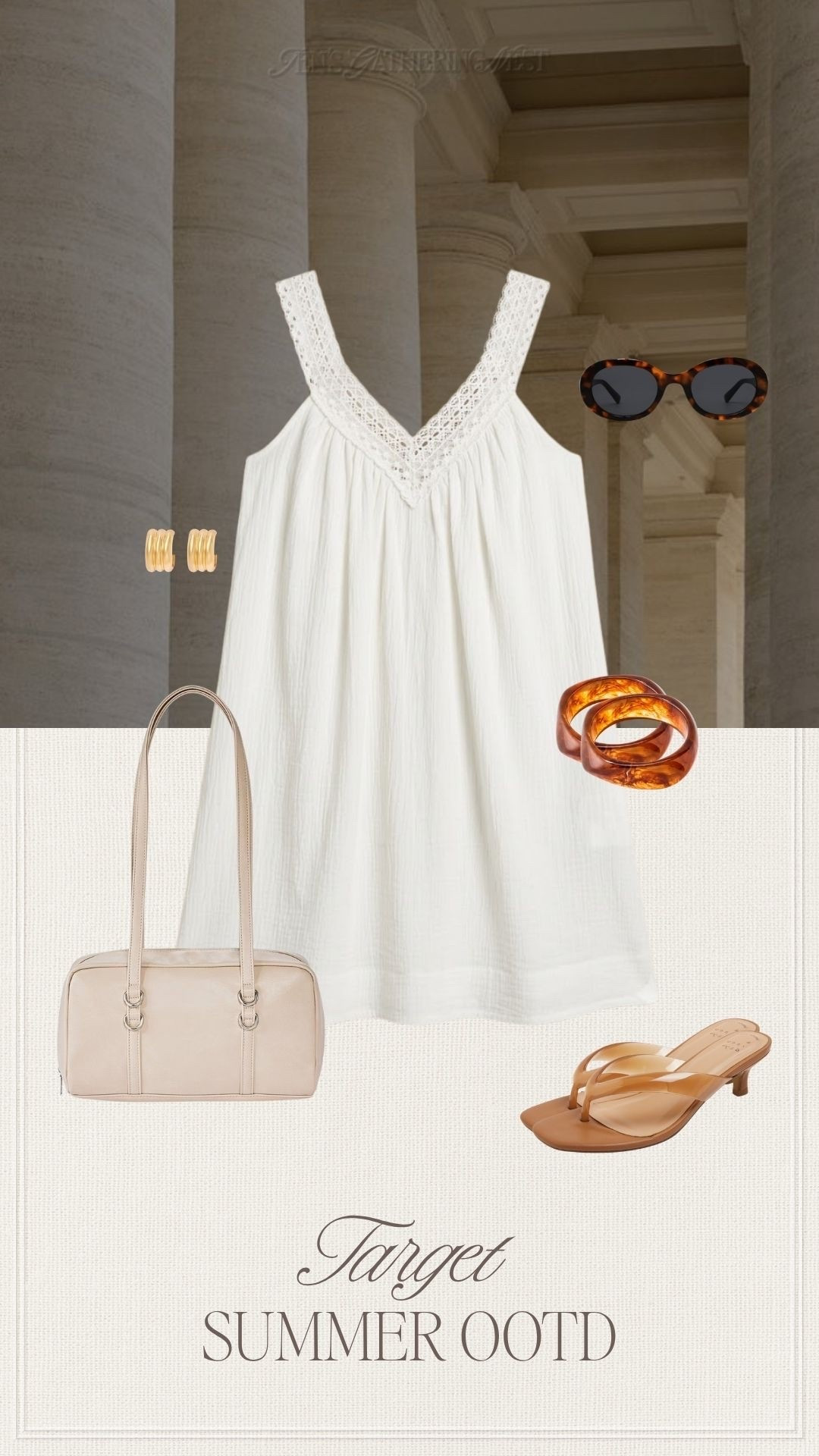Elevated Target outfit inspo with the prettiest summer neutrals. 🤎 A breezy white dress, tortoise accessories, gold accents and simple sandals for an effortless warm-weather look.

#targetoutfit #targetstyle #targetfashion #targetfinds #affordablefashionfinds #summeroutfit #neutraloutfit #elevatedstyle #vacationoutfit #everydaystyle

#LTKootd #LTKSeasonal