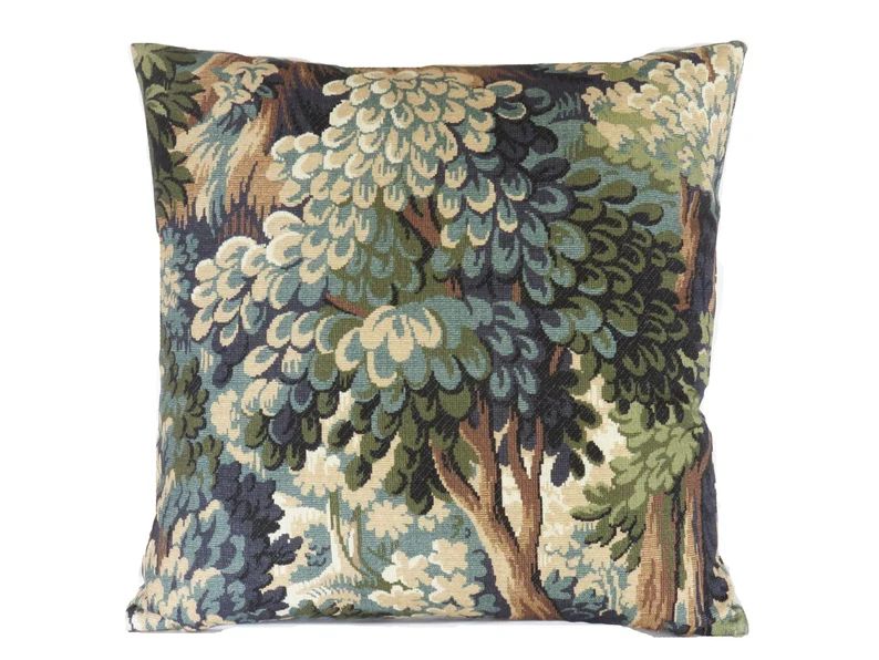 Green Forest Pillow Cover, 17 Square, Trees & Leaves, Cotton Print of Verdure Tapestry in Teal, O... | Etsy (US)