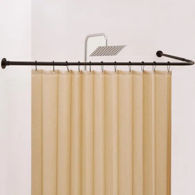 Adjustable L Shaped Shower Rod No-Sagging 304 Stainless 90 Degree Curved Curtain Rod For Bathroom Bathtub With 12 Ring Hooks & Ceiling Support | Wayfair North America