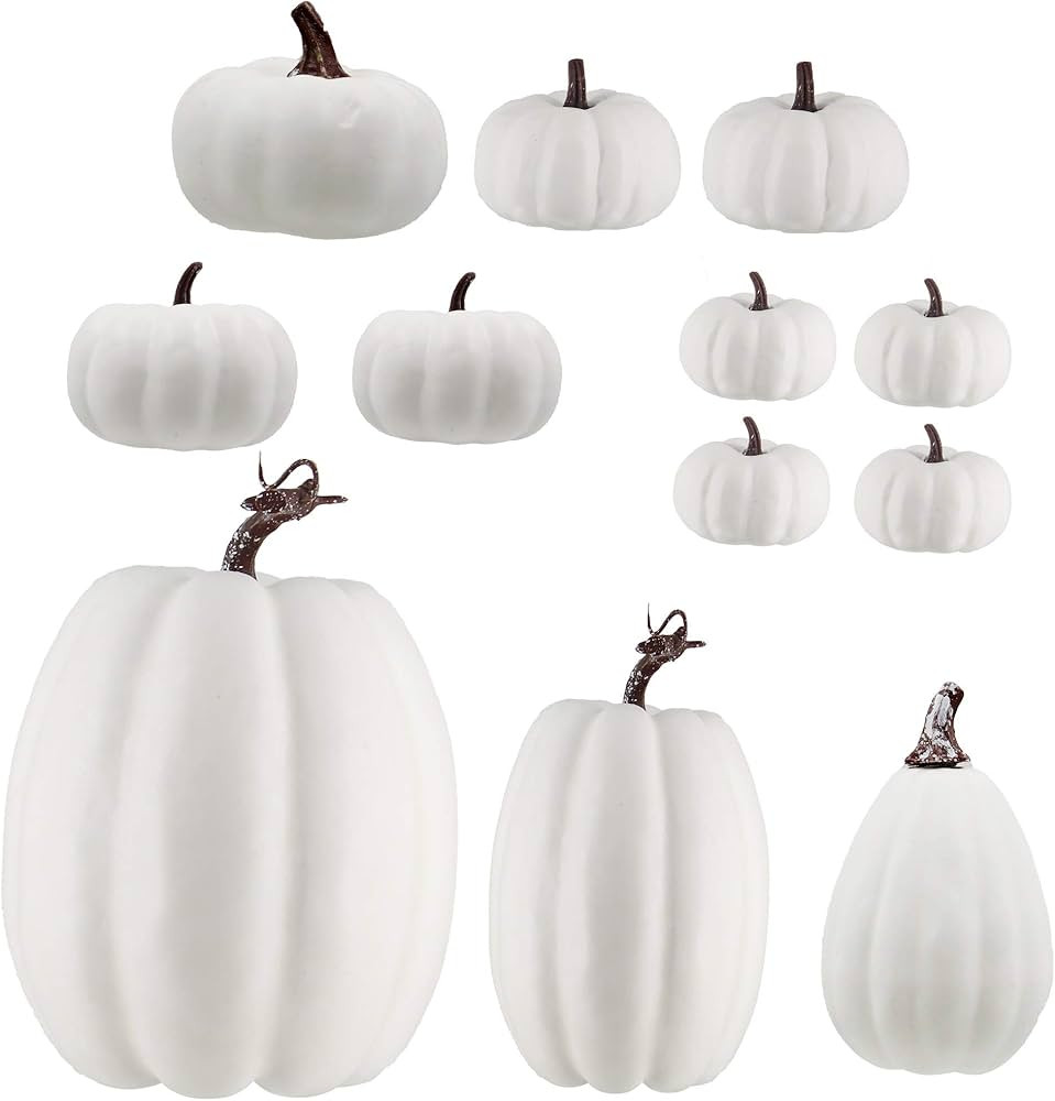 Amazon.com: winemana 12 Pack Thanksgiving White Pumpkin Decorations, 6 Sizes Artificial Pumpkins ... | Amazon (US)