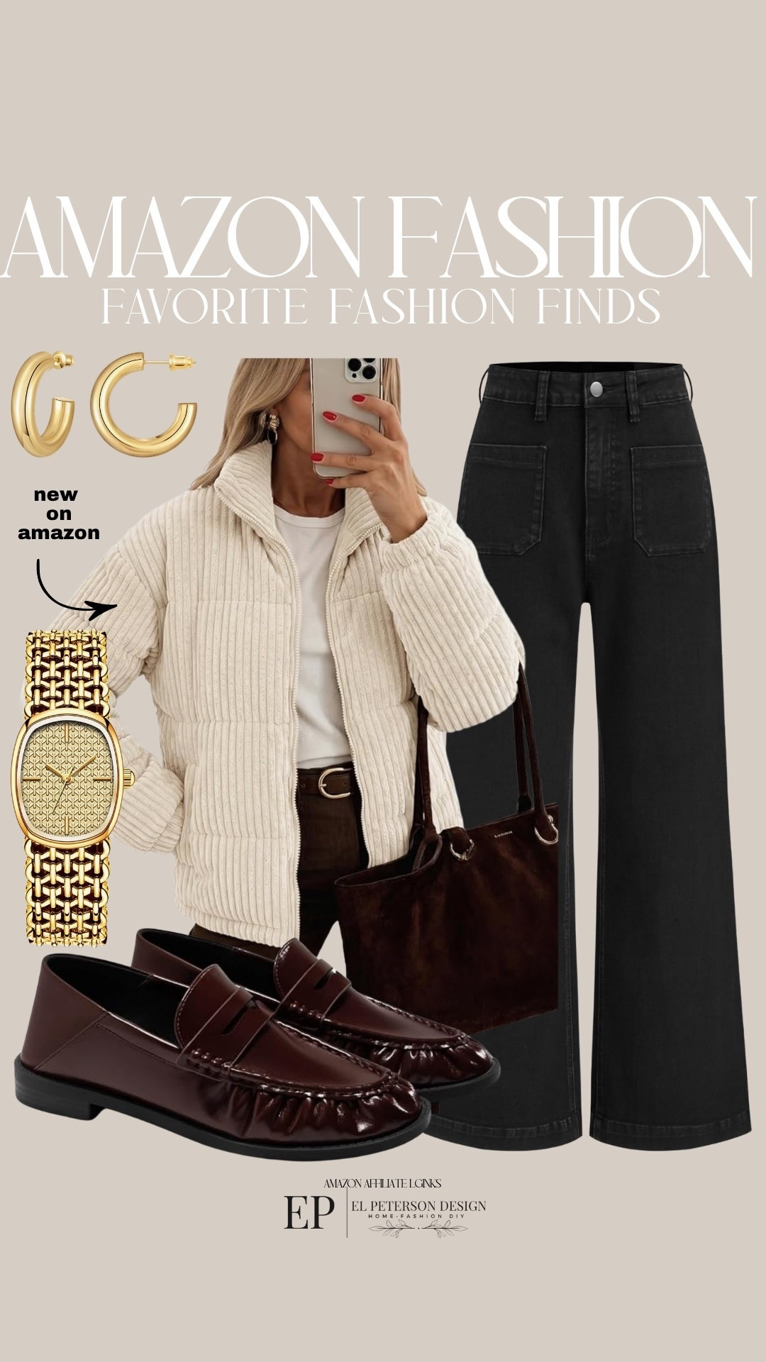 Amazon
Jacket
Jeans
Loafers
Watch
Earrings