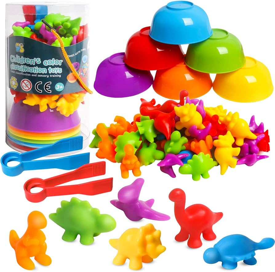 Counting Dinosaur Toys Matching Games with Sorting Bowls Sorting Toy for Toddlers Preschool Learn... | Amazon (US)