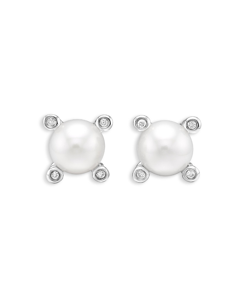 Pearl Stud Earrings in Sterling Silver with Pearls and Diamonds, 7.4mm | Bloomingdale's (US)