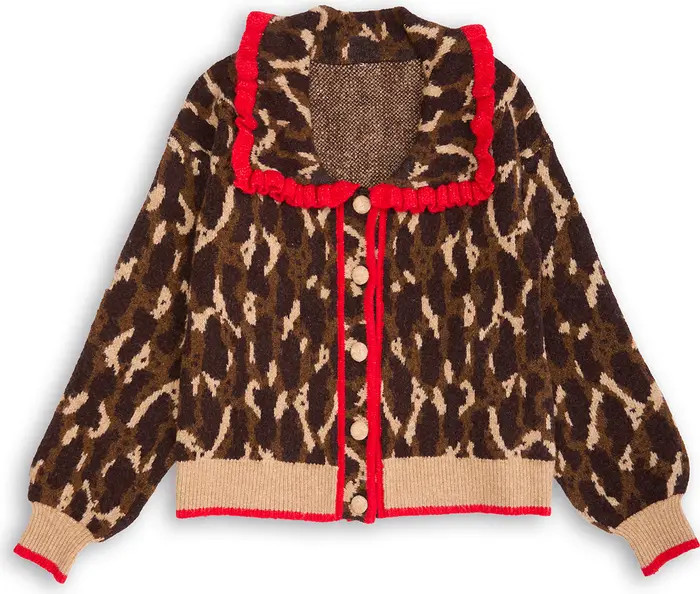 SAACHI Ruffle Collar Leopard Cardigan | Nordstromrack | Nordstrom Rack