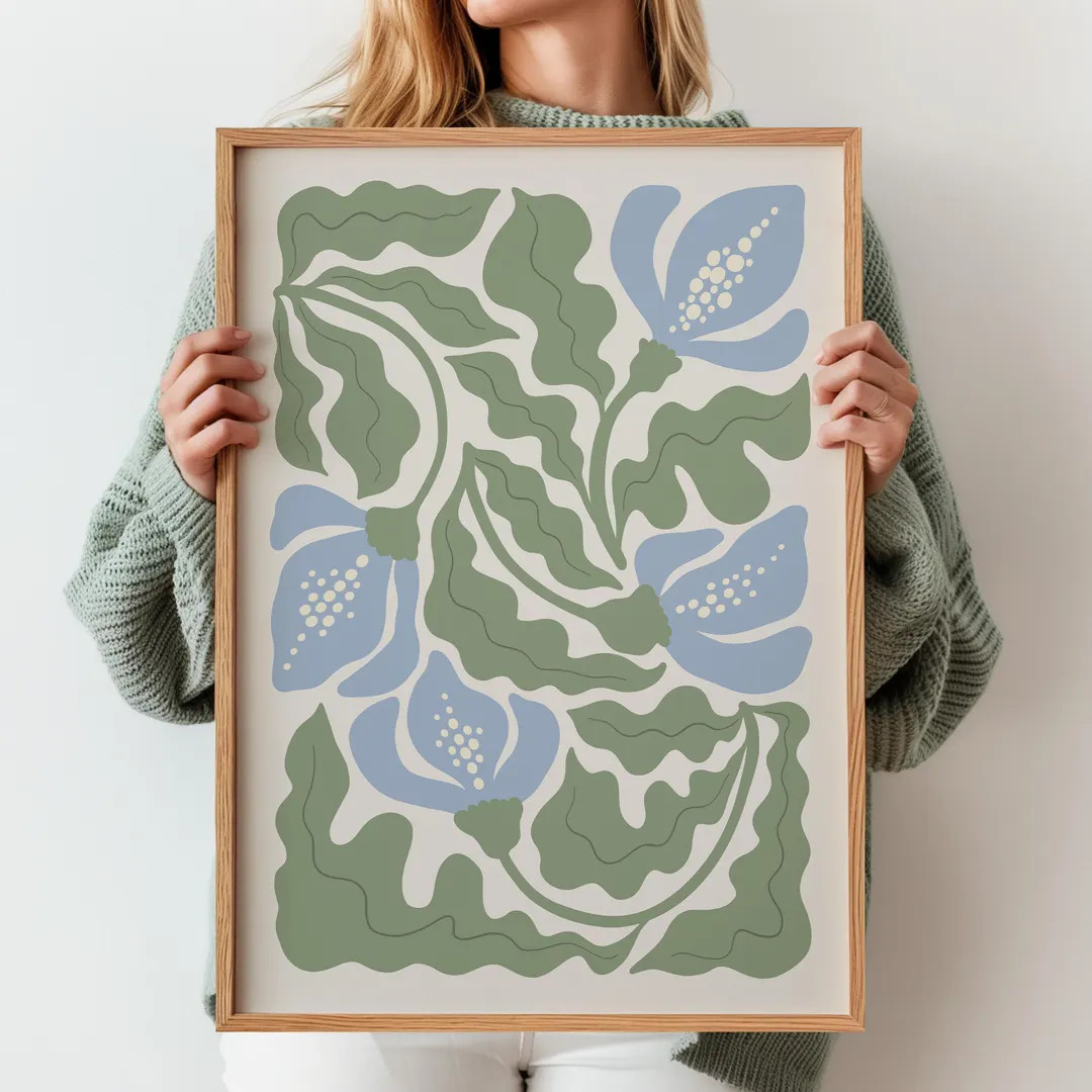 Blue and Green Boho Abstract Flower Print, Botanical Vintage Art Print, Terracotta Print, Flower ... | Etsy (US)