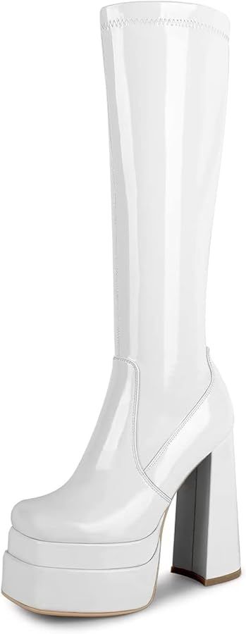 wetkiss Stacked Platform Knee High Boots for Women With High Chunky Heel, Gogo Boots for Women wi... | Amazon (US)