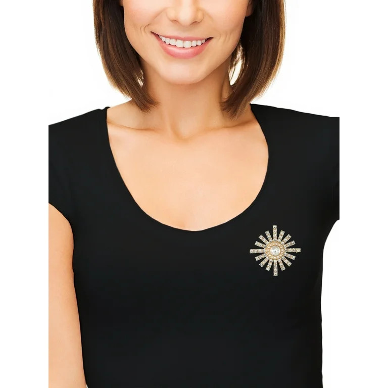 Time and True Goldtone Rhinestone Sunburst Brooch, 1 Piece | Walmart (US)
