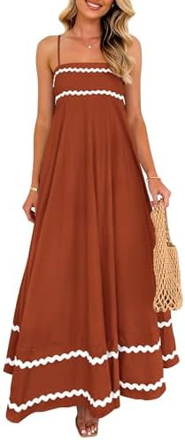 PRETTYGARDEN Women's 2026 Summer Flowy Maxi Dress Casual Sleeveless Spaghetti Strap Ruffle Beach ... | Amazon (US)