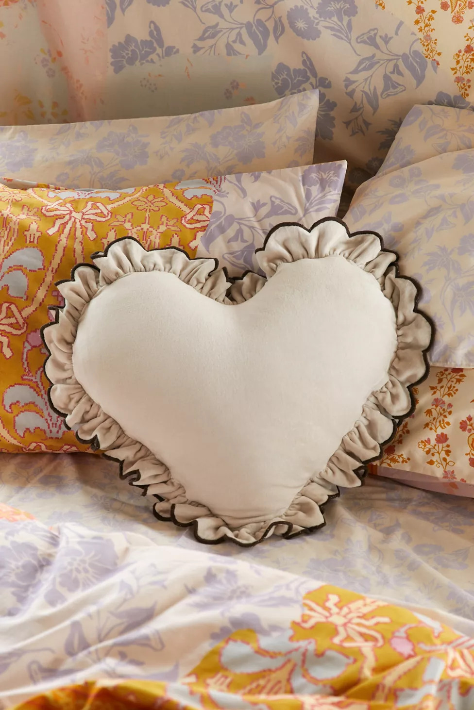 Ruffle Heart Velvet Throw Pillow | Urban Outfitters (US and RoW)