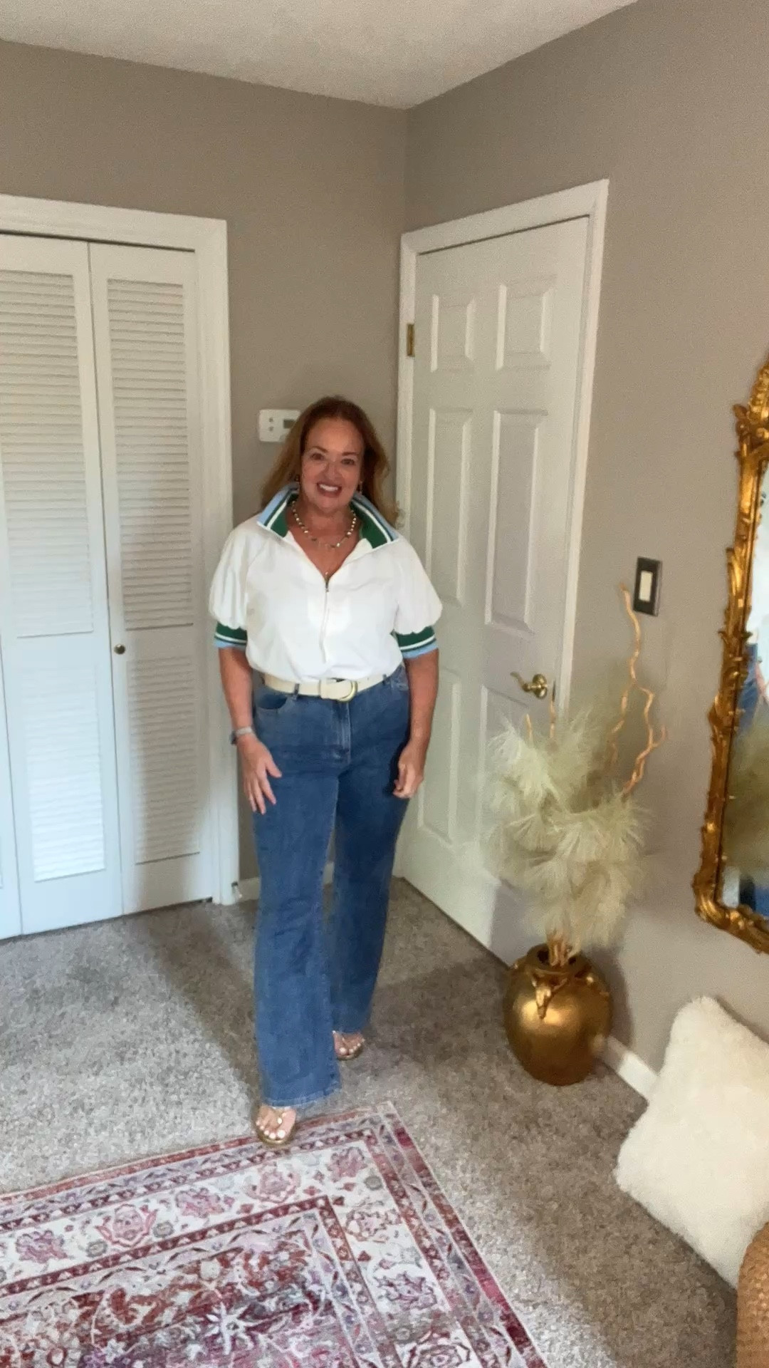 The cutest zip up blouse with a fabulous two tone trim that really elevates the silhouette. Perfect with Summer Denim. 

#LTKOver40 #LTKgrwm #LTKMidsize