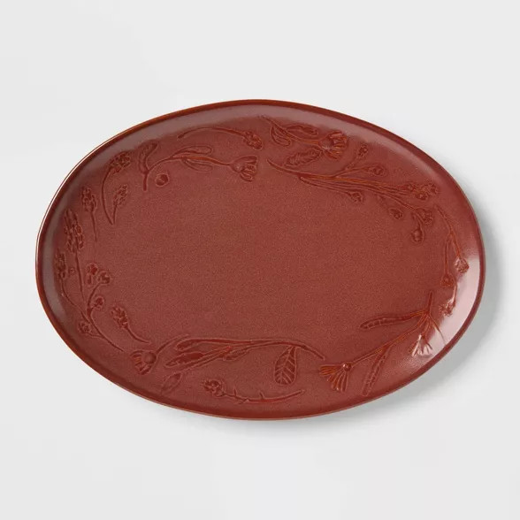 8" x 12" Stoneware Floral Border Oval Serving Platter - Threshold™ | Target
