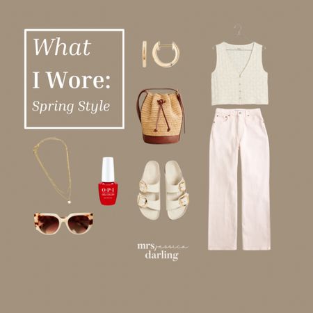 Spring outfit, jeans, sandals, sunglasses, nail polish, necklace, earrings, bag

#LTKSeasonal #LTKstyletip #LTKitbag