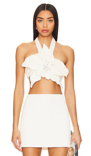Flower Applique Halter Top in Ivory | Revolve Clothing (Global)