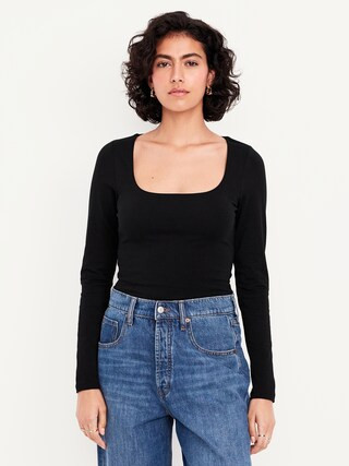 Fitted Double-Layer Scoop-Neck Top | Old Navy (US)