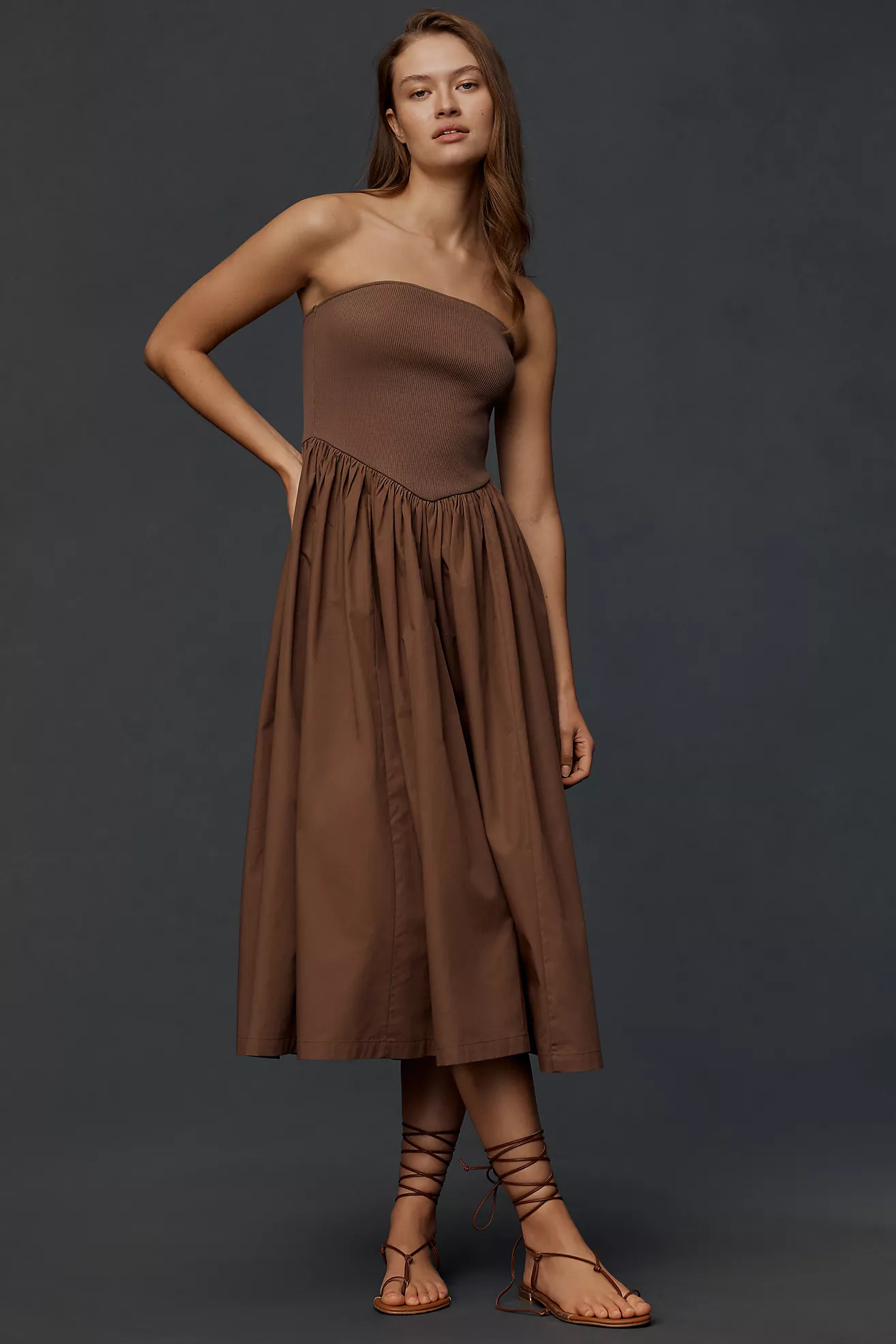 By Anthropologie Strapless Basque-Waist A-Line Midi Dress | Anthropologie (US)