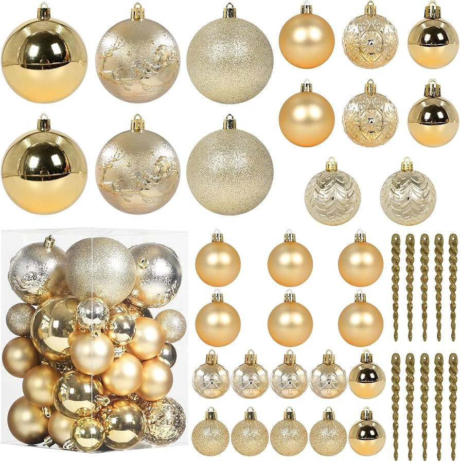 Christmas Ball Ornaments for Christmas Decorations - 41 Pieces Xmas Tree Shatterproof Gold Ball O... | Amazon (US)