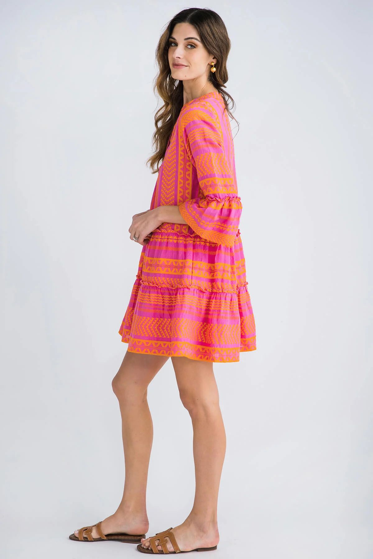 THML 3/4 Sleeve Embroidered Tiered Dress | Social Threads