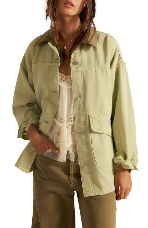 Free People Lemon Canvas Chore Jacket in Washed Sage at Nordstrom, Size Small | Nordstrom