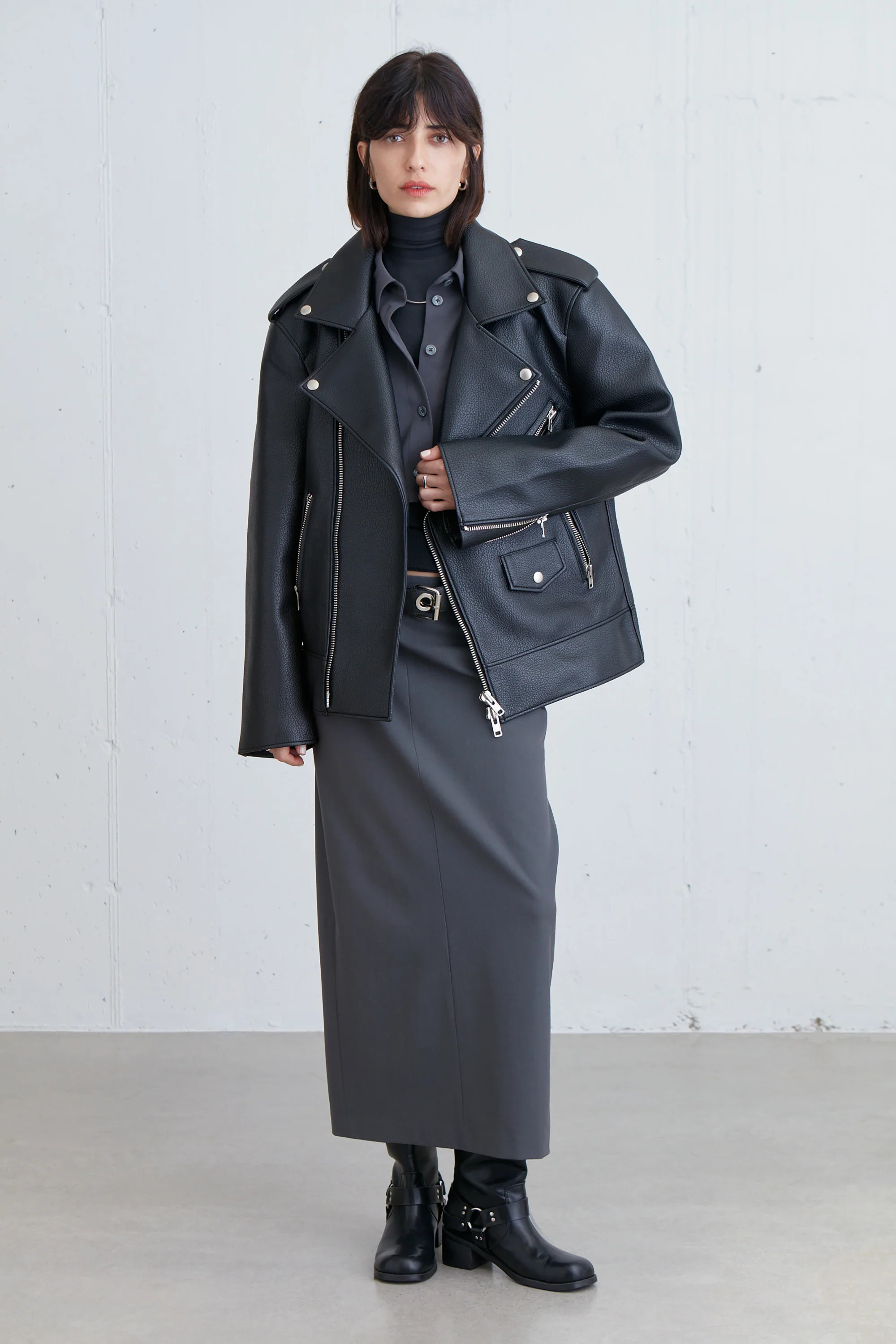 OVERSIZED VEGAN LEATHER BIKER JACKET Black / Small | OAK + FORT