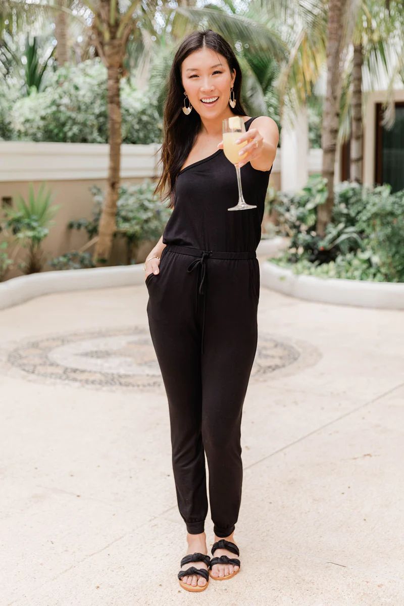 Forgettable Moments Black One Shoulder Jumpsuit | Pink Lily