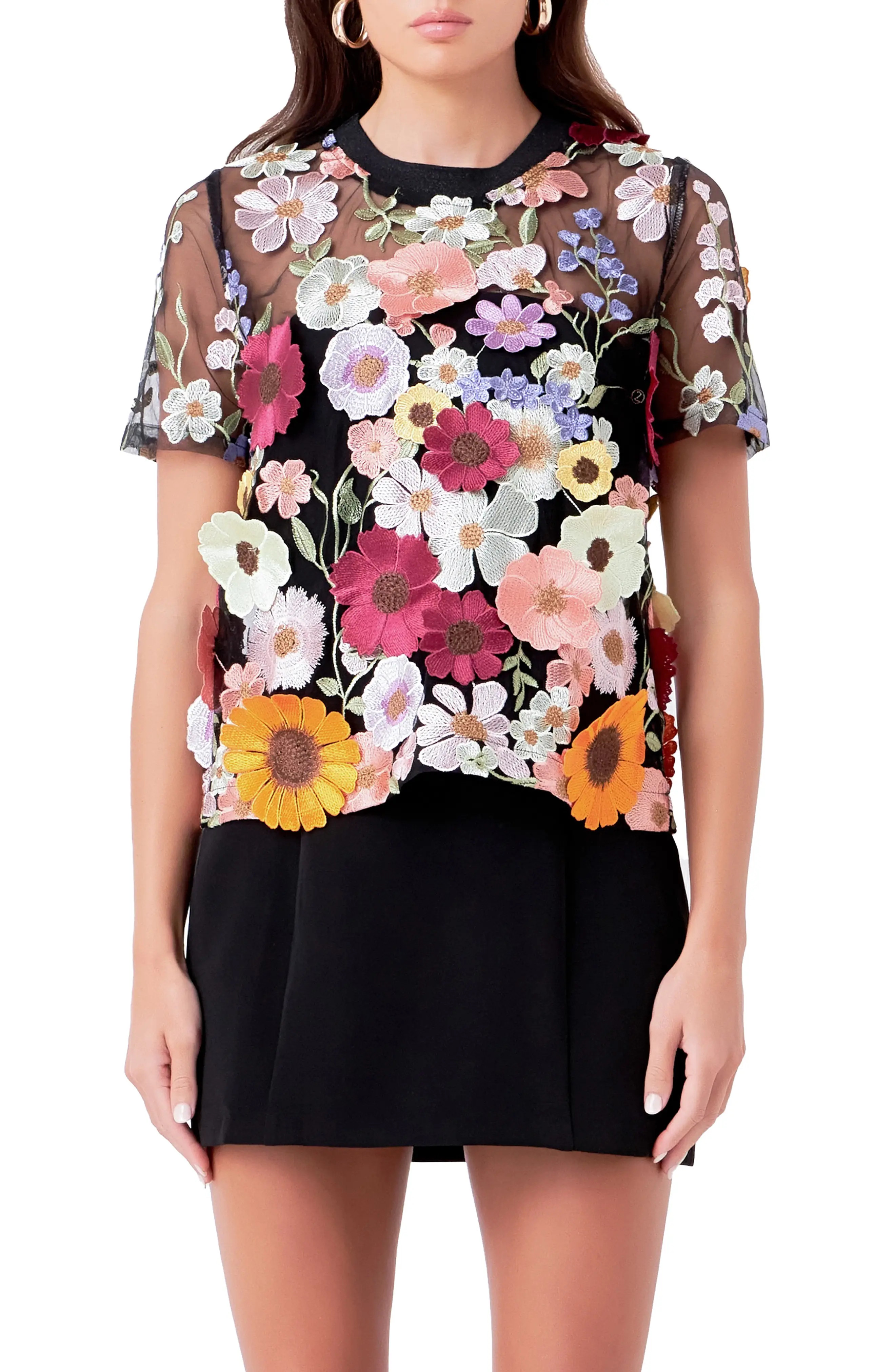 Floral Embroidered Appliqu\u00e9 Organza Top (Women) | Nordstrom | Nordstrom
