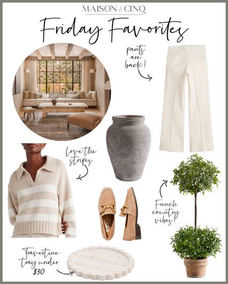 This week’s Friday Favorites has so many great finds like lots of flattering pants, cute faux botanicals, travertine pieces for a steal, vases under $30, and so much more!

#winteroutfit #homedecor #winterdecor #springdecor #rusticvase #sweater #loafers #tray #decorativebowl


#LTKhome #LTKover40 #LTKfindsunder50