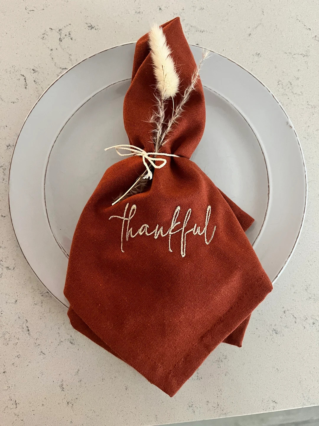 Embroidered Thankful Cotton Napkins Set of 6 - Etsy | Etsy (US)