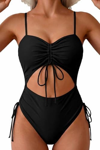 Viottiset Women's Cut Out Drawstring One Piece Swimsuit Cheeky High Cut Bathing Suit | Amazon (US)