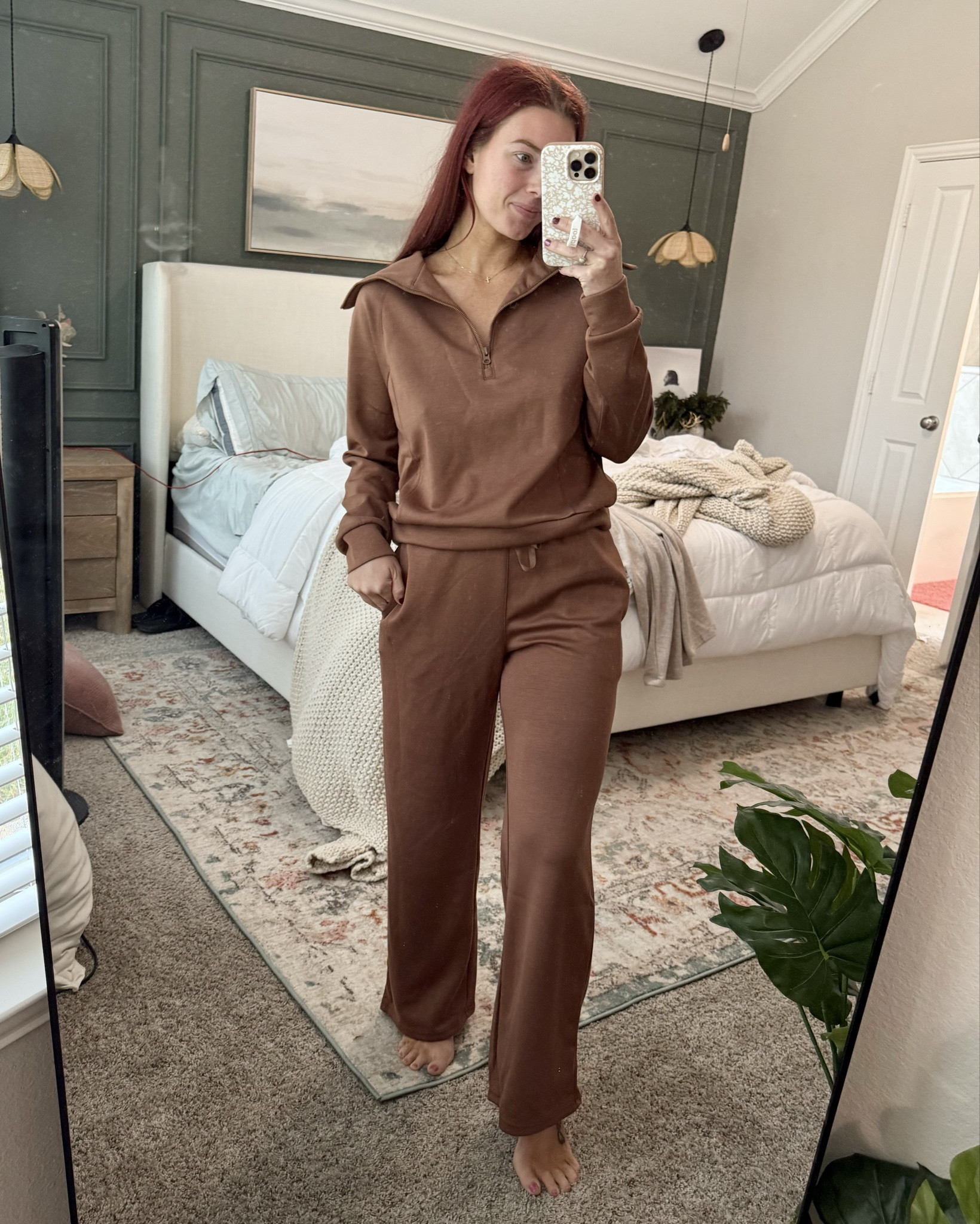 Soft sweatsuit with cute detail on the sweater. I am wearing a small, which is true to size for me. 

#LTKSaleAlert #LTKGiftGuide #LTKCyberWeek