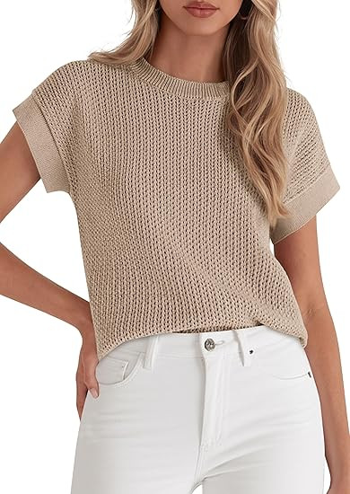 PRETTYGARDEN Women's 2026 Spring Fashion Sweater Vest Business Casual Crochet Tops Cap Sleeve Kni... | Amazon (US)