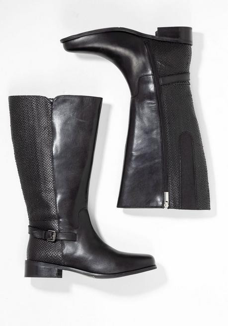 Weitschaftstiefel aus Leder, mit Schnallenbändern - schwarz | sheego | sheego (DE)