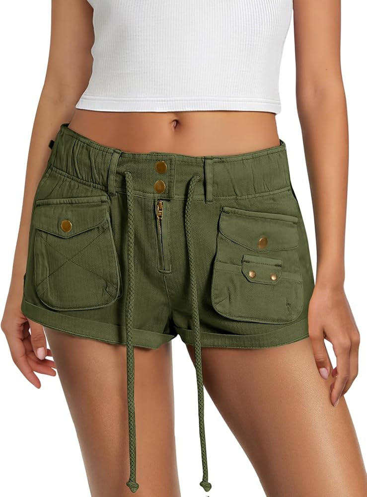 Yanekop Womens Cargo Shorts Casual Comfy Low Rise Drawstring Elastic Waist Shorts with Pockets Va... | Amazon (US)