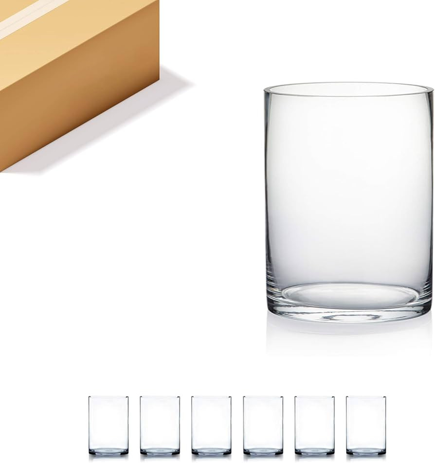 WGV Cylinder Vase Bulk, Width 6", Height 8", Clear Glass Container Terrarium Candle Holder for We... | Amazon (US)