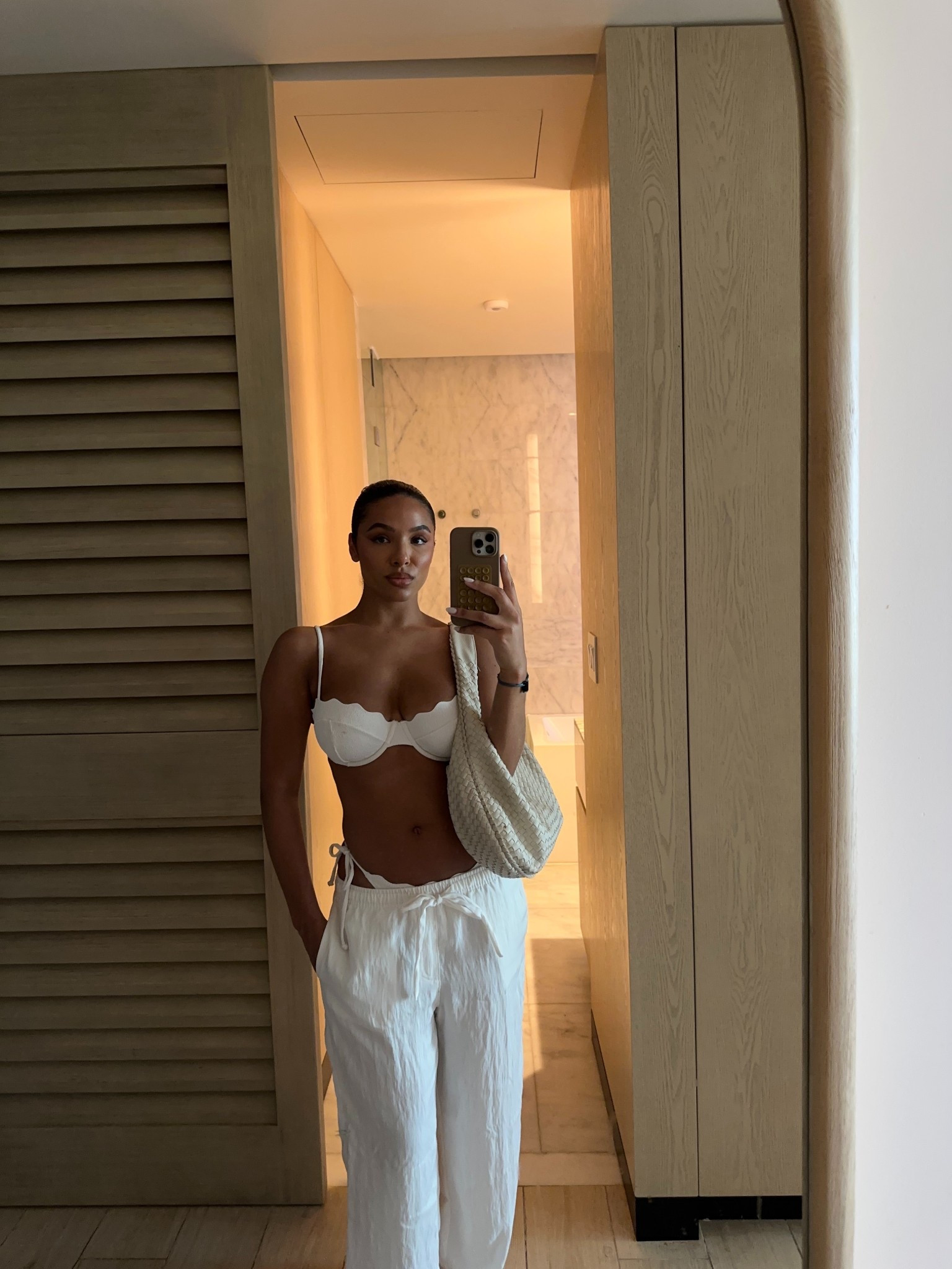 🏷️ white bikini, white scallop trim bikini, H&M, white linen trousers, linen pants, white linen pants, white woven bags, woven bag, Zara 

#LTKsummer #LTKuk #LTKspring