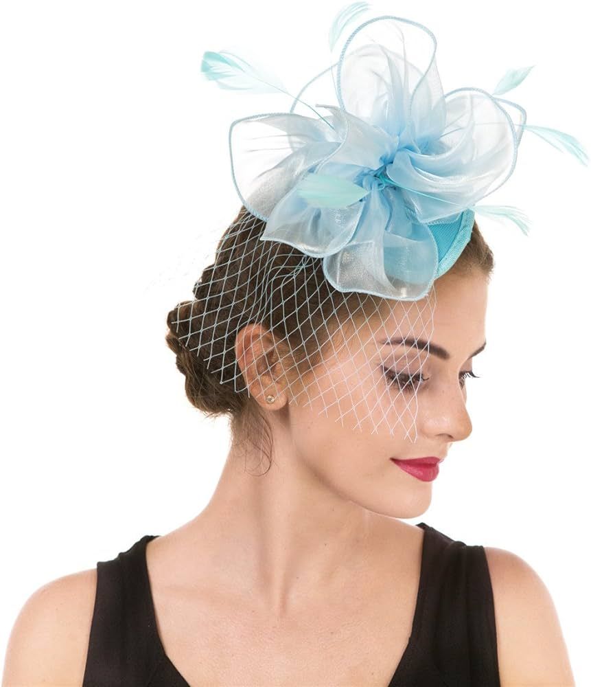 SAFERIN Women's Fascinators Feathers Tea Party Hat Veil Headband with Hair Clip for Cocktail Chur... | Amazon (US)