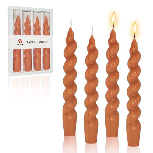 7.5 Inches Spiral Taper Candles Colorful Twisted Candle Dripless Long Candles, Handmade Candlesticks for Halloween Thanksgiving Day Fall Home Decor, Set of 4(Pumpkin) | Amazon (US)