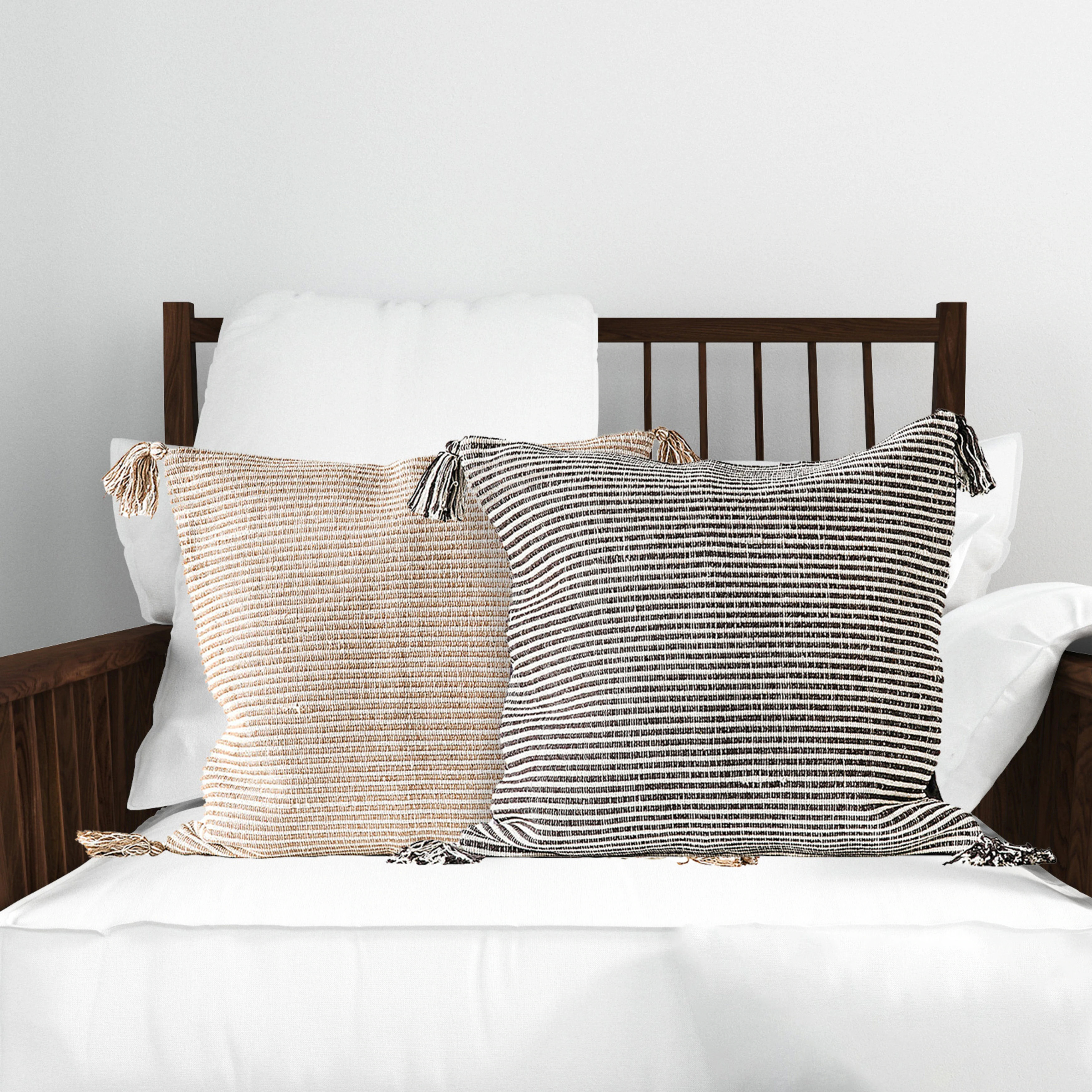 Striped Square Cotton Woven Pillow with Tassels (Set of 2 Colors) | Bed Bath & Beyond