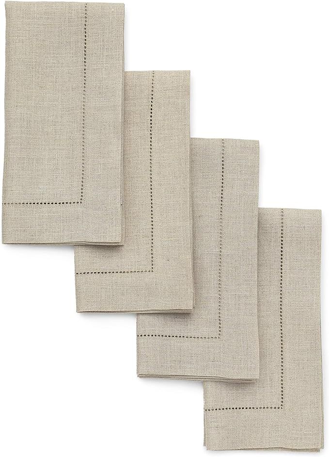 Solino Home 100% Pure Linen Hemstitch Dinner Napkins - 20 x 20 Inch, Natural Set of 4, European F... | Amazon (US)
