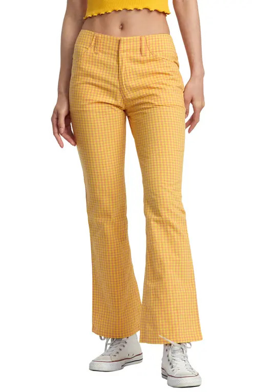 RVCA Kennedy Gingham Flare Pants in Lilikoi at Nordstrom, Size 27 | Nordstrom