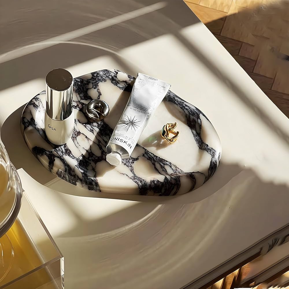 Real Luxurious Natural Marble Vanity Tray Genuine Marble Stone Storage Tray for Home Decor Bathro... | Amazon (US)