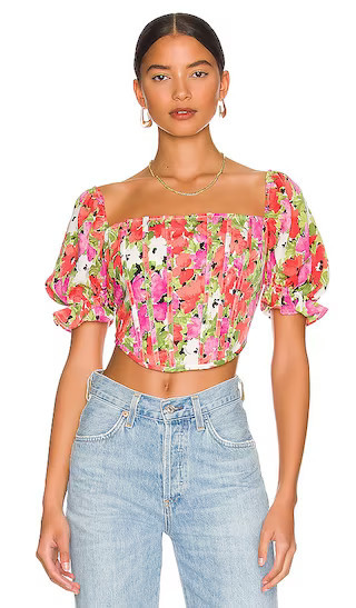 Loraine Corset Top in Orange Floral Top Hot Pink Top Revolve Tops Revolve Vacation Revolve Spring | Revolve Clothing (Global)