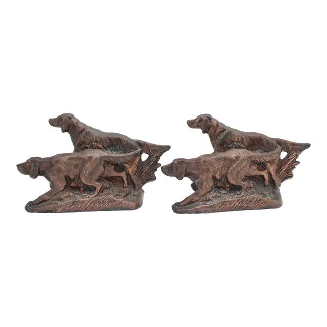 Antique English Traditional Bronze Cast Iron Sporting Dog Bookends | Chairish