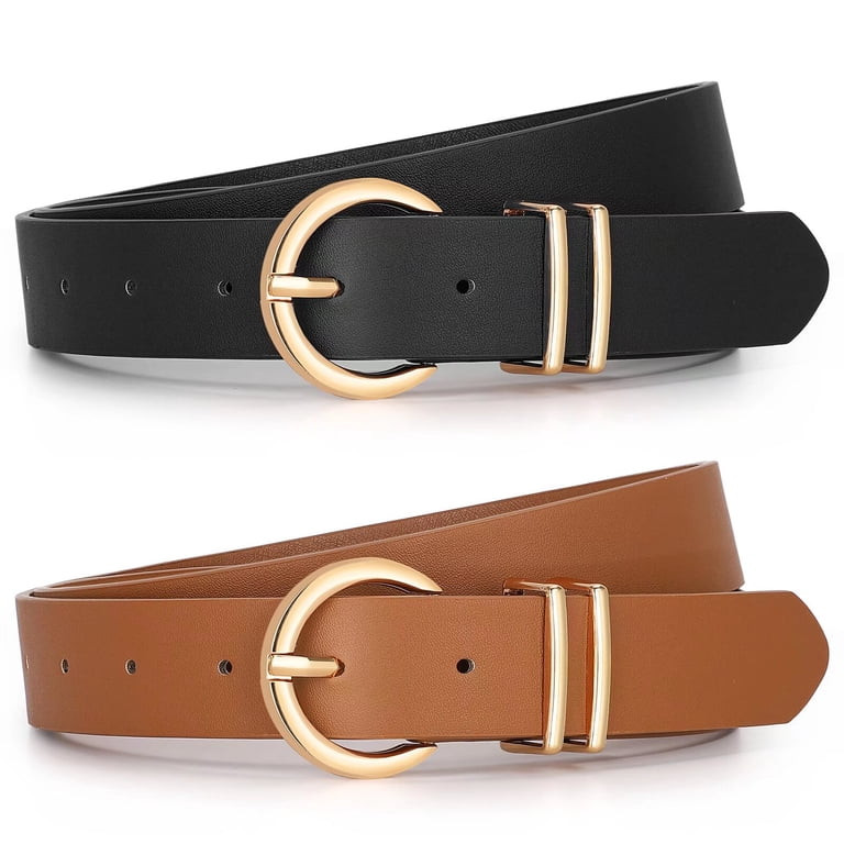 WHIPPY Women's Leather Belt Gold Buckle Waist Belts for Jeans Dress | Walmart (US)