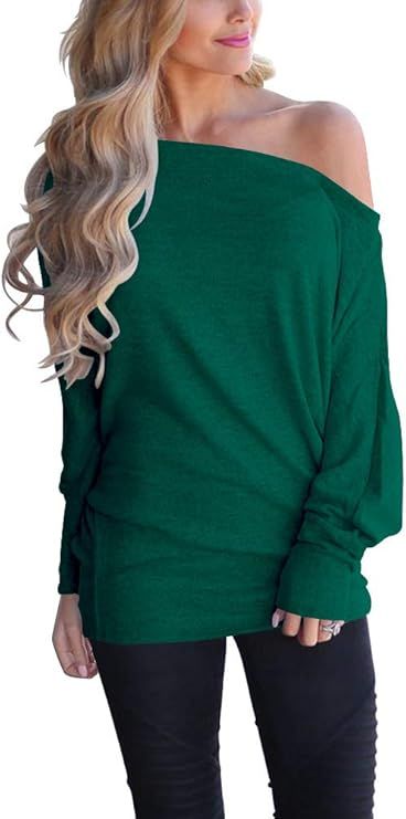 INFITTY Women's Off Shoulder Tops Casual Loose Batwing Sleeve Shirts Tunic Knit Oversized Pullove... | Amazon (US)